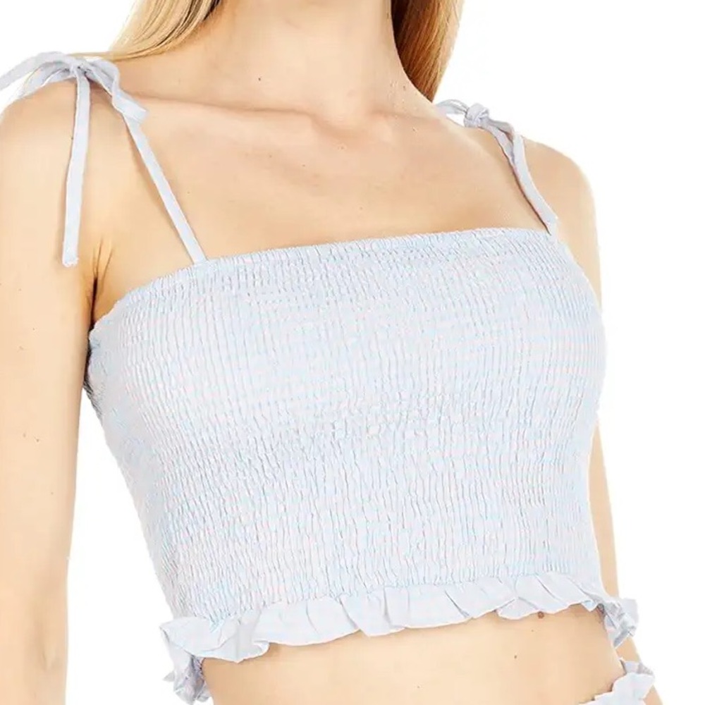 BLANKNYC Sweet Escape Blue Pink Gingham Smocked Crop Cami Tie Strap Tank Top